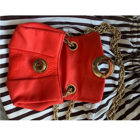 Henri Bendel Pebbled Leather Bag Gold Chain Shoulder Crossbody Bag - Picture 13 of 17